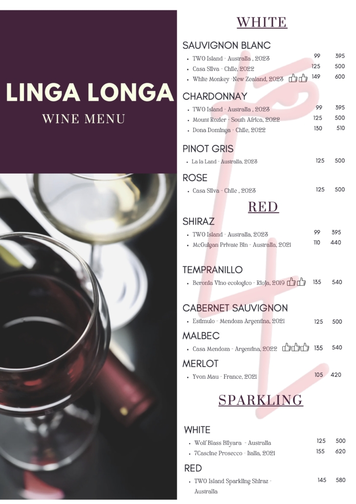 Wine Menu Sanur, Linga Longa Bar