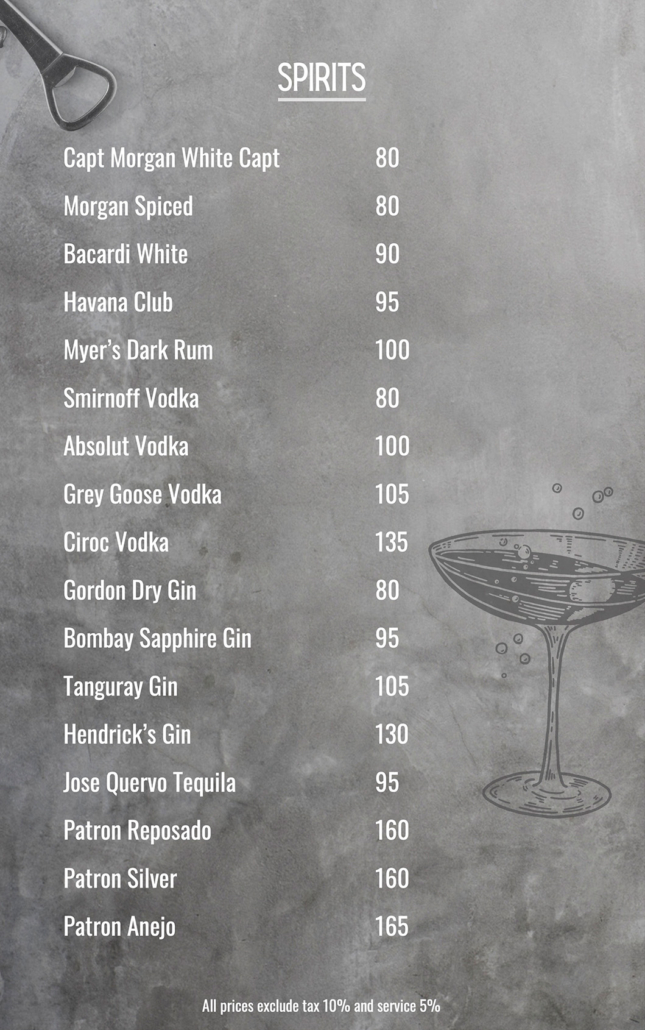 Beverage Linga Longa Bar Sanur, Menu, Spirits